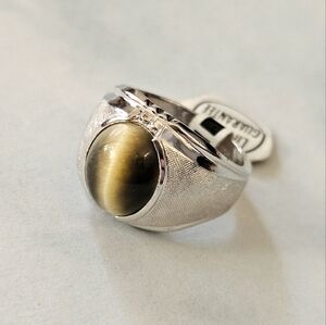New Vintage 18KT White Gold HGE Tiger's Eye Men's Statement Ring. (8.5)